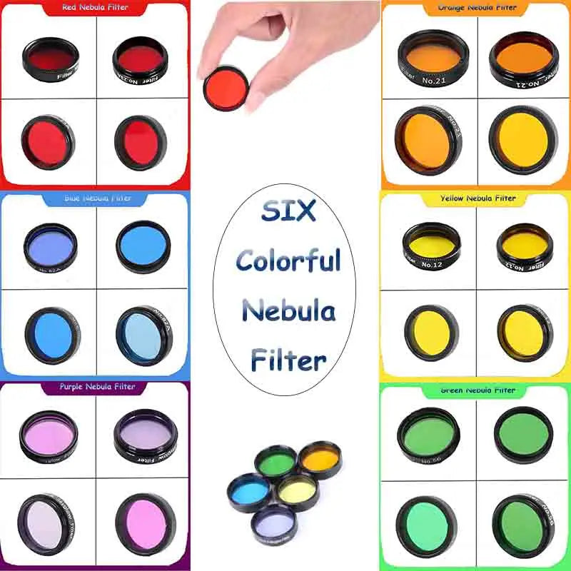 Premium 1.25" Six Color Filter Set for Astronomical Telescopes - Moon & Nebula Filters for Stunning Eyepiece Photography