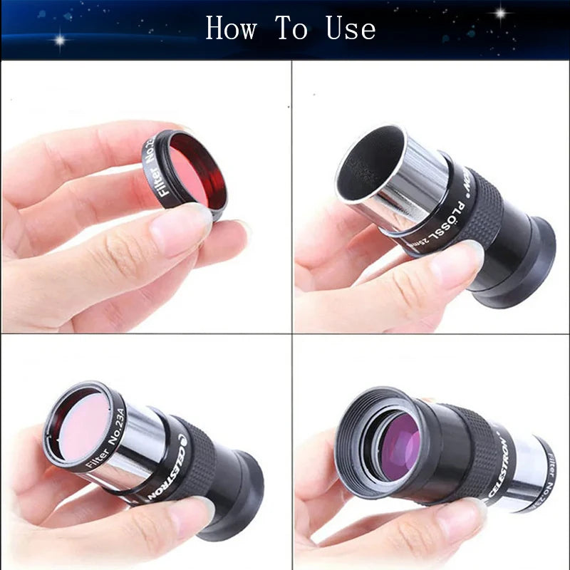 Premium 1.25" Six Color Filter Set for Astronomical Telescopes - Moon & Nebula Filters for Stunning Eyepiece Photography